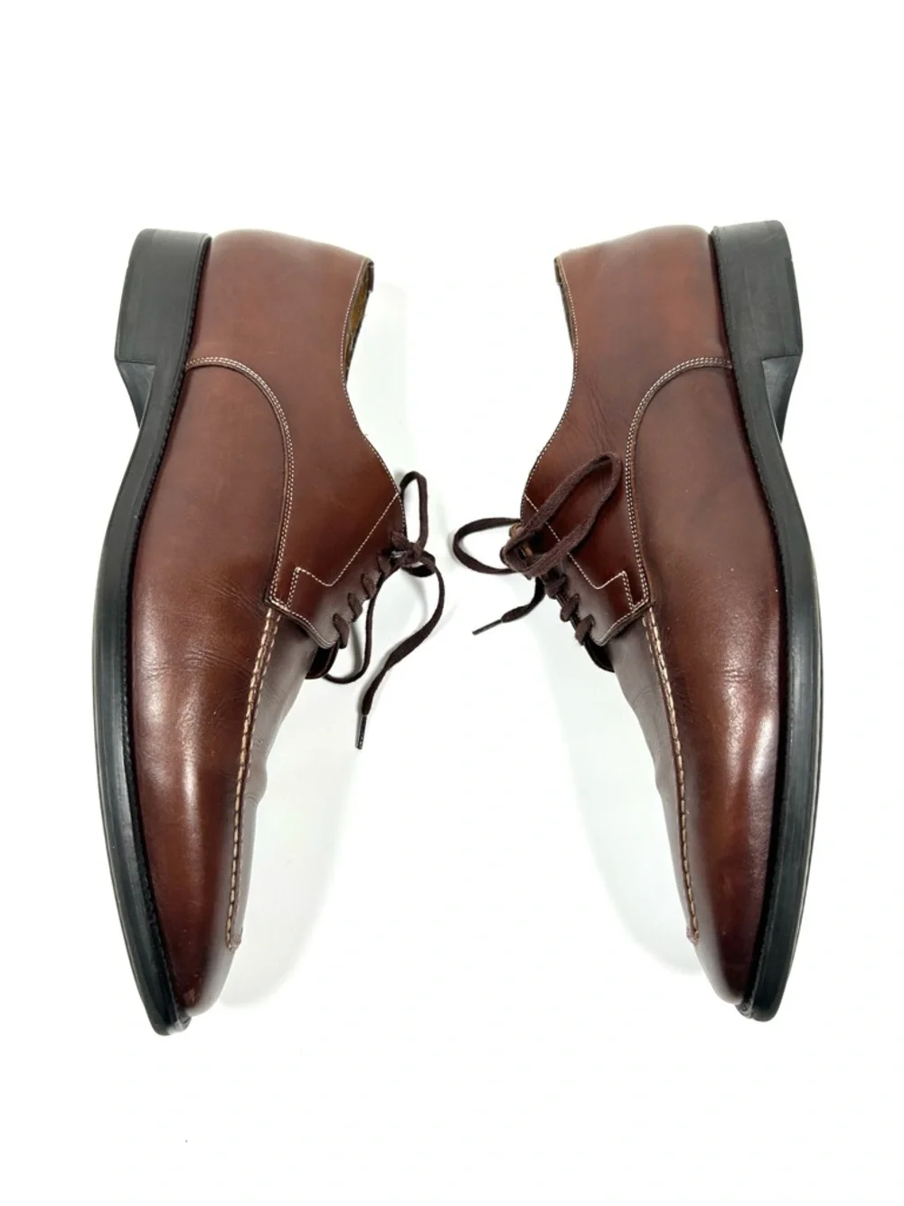 Santoni Brown Oxford Men’s 9.5 Pointed Square Toe Lace Up‎ Made in Italy Leather